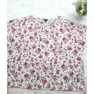 [310]Ann Taylor Size XL White Short Sleeve Pink Floral Blouse